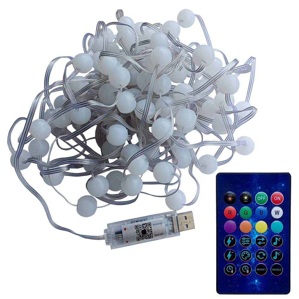 WS2812B RGB Round Ball LED String Light Bluetooth Smart APP USB Plug Outdoor Waterproof Hanging Lights For Christmas Party Decor