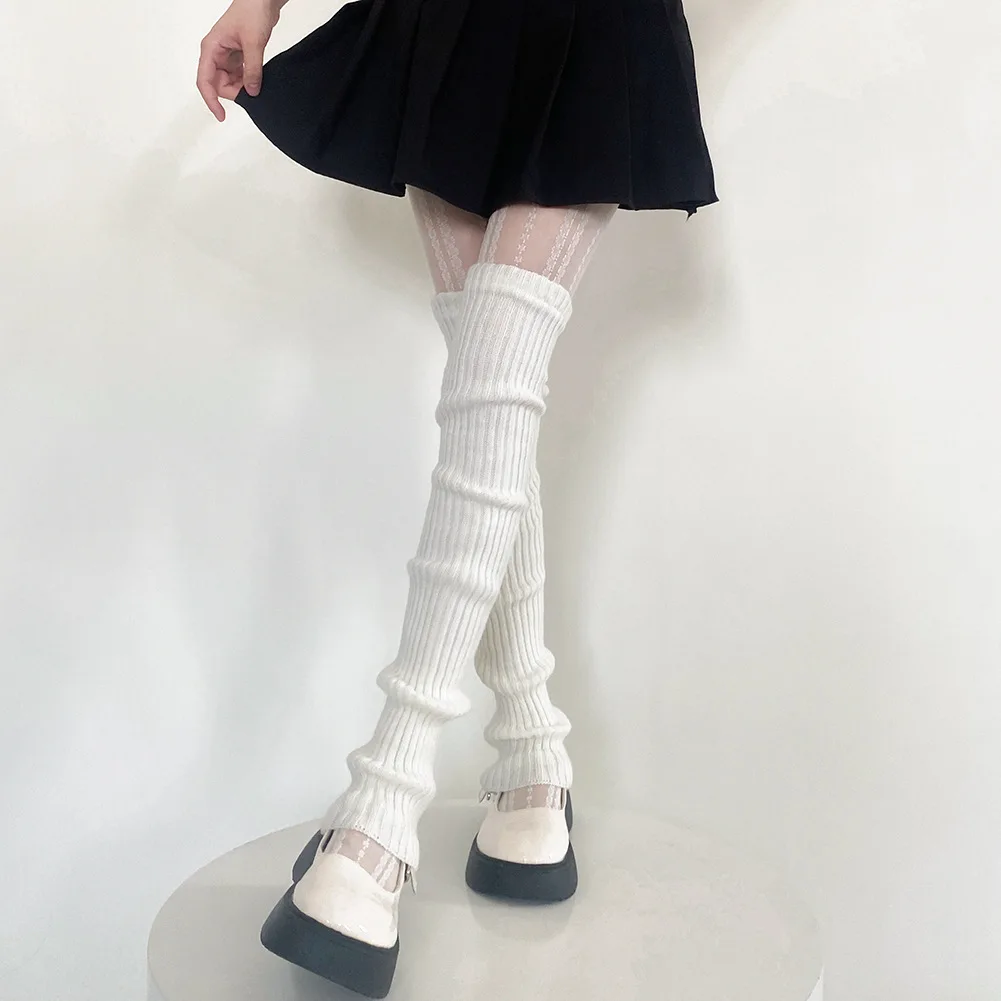 70cm Over Knee Japanese JK Uniform Leg Warmers Korean Lolita Winter Girl Women Knit Boot Socks Foot Warming Cover Knee High Sock