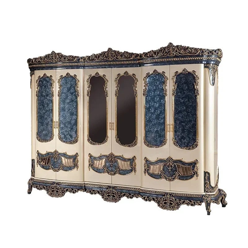 European luxury solid wood carving wardrobe neoclassical do old villa bedroom storage cabinet wardrobe customization