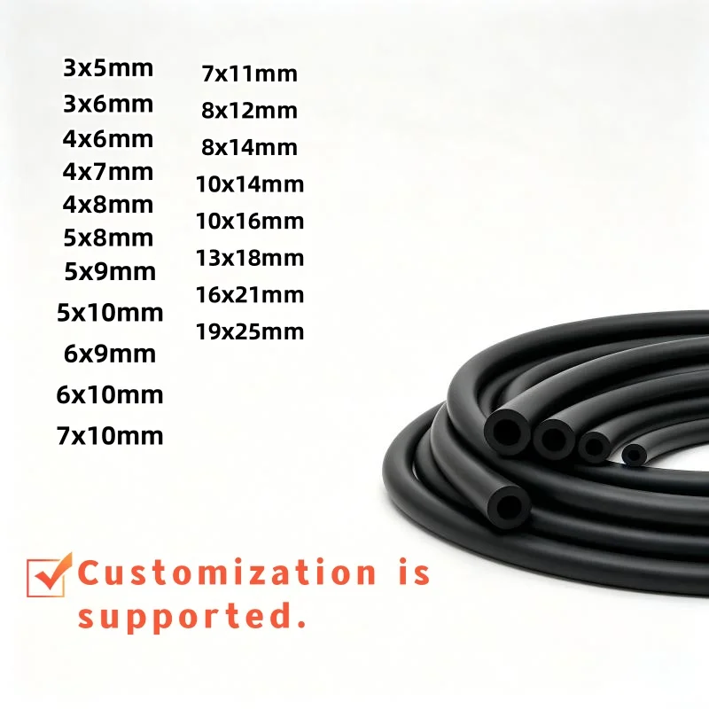 2M Black Rubber Hose ID6-19m NBR Oil Resistant Rubber Hose Rubber Heat Resistant Hose Fuel Delivery Hose Pipe Tubing