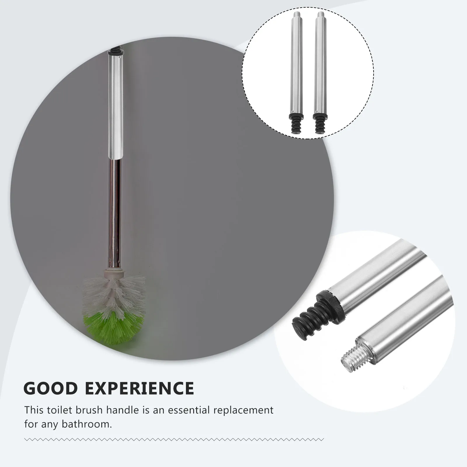 

2pcs Toilet Brush Lower Section 201# Black Stainless Steel Replacement Parts Threaded Adapter Handle Pole Attachments Brush