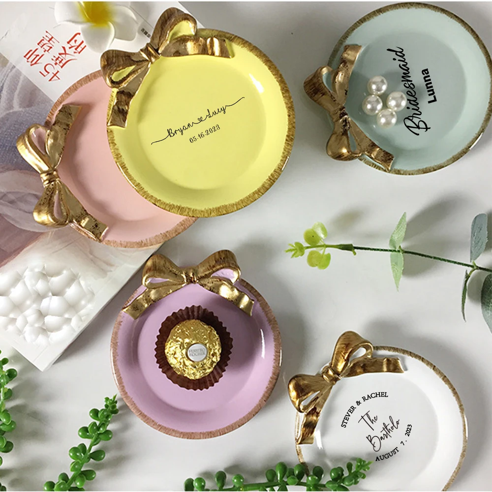 Personalized Custom Mini Creative Coaster Dessert Plate Round Bow Jewelry Ornament Handicraft Plate Fruit Dessert Snack Dishes