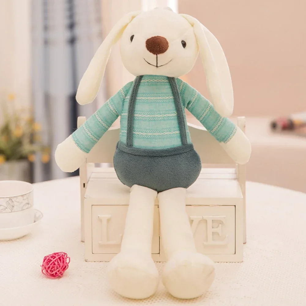 40CM Colorful Candy Long Ear Rabbit Plush Toy Cute Wall Overalls Turned Rabbit Doll Children's Christmas Birthday Gift