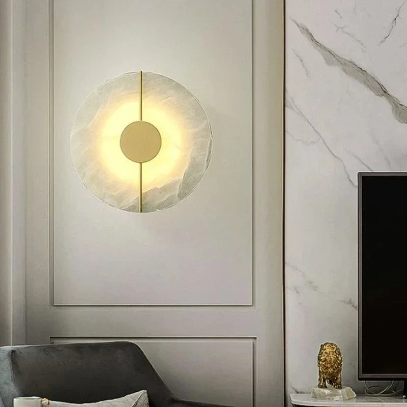 Nordic Modern Creative Marble Wall Lamp for Living Room Gold Copper Home Indoor Decoration LED Sconce Bedroom Bedside Round