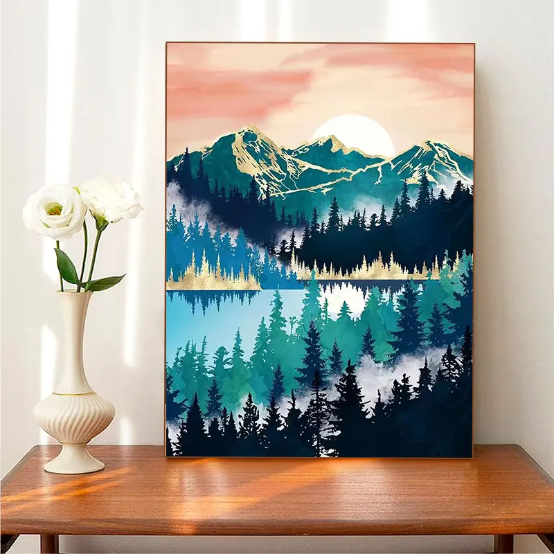 

5D DIY Diamond Painting Decal Living Room Chinese Style Landscape Full Diamond Cross Embroidery Sticky Diamond Painting Style H