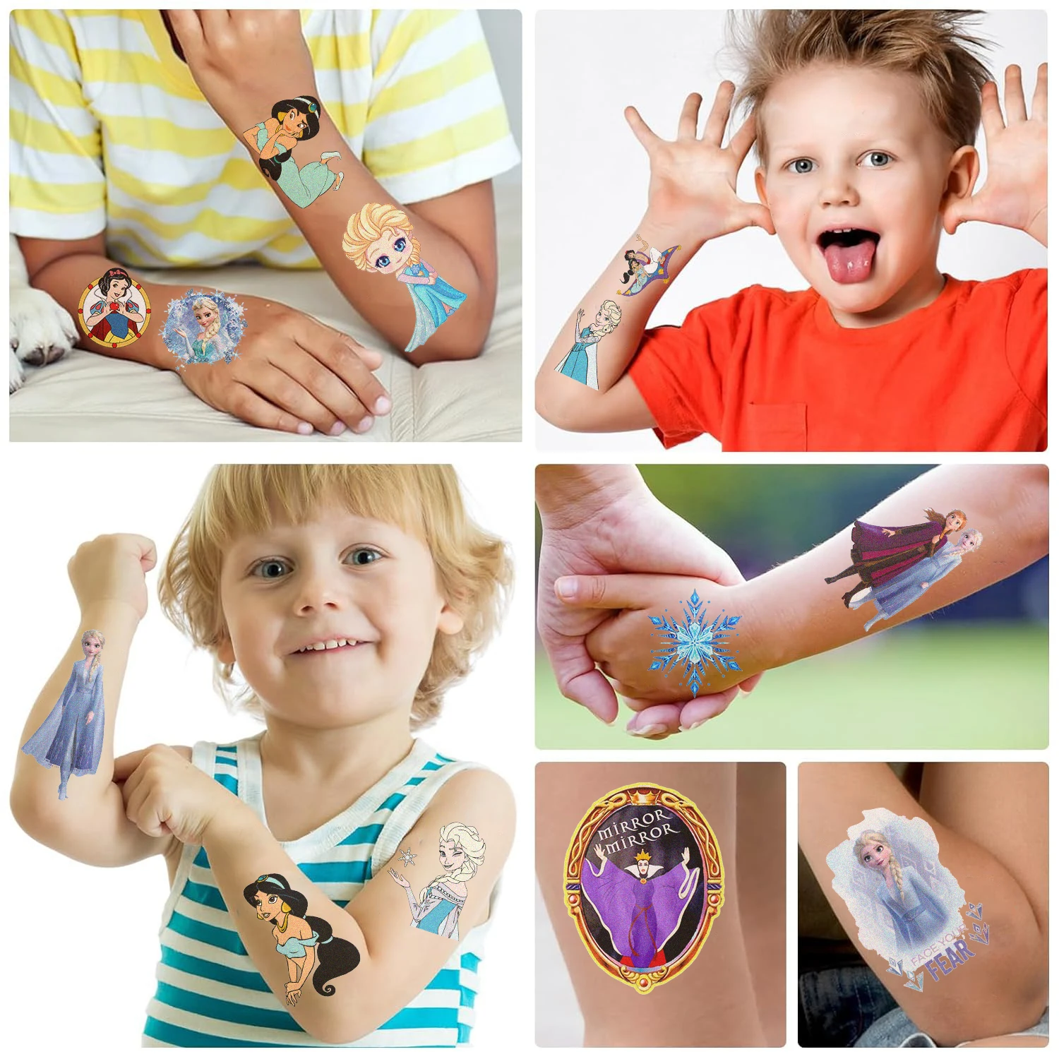 مجموعة ملصقات الوشم بتصميم شخصية ديزني ، الأفضل لهدايا أعياد الميلاد والزفاف ، ديكور الحفلات ، فن الجسم ، 10 من ملصقات الوشم