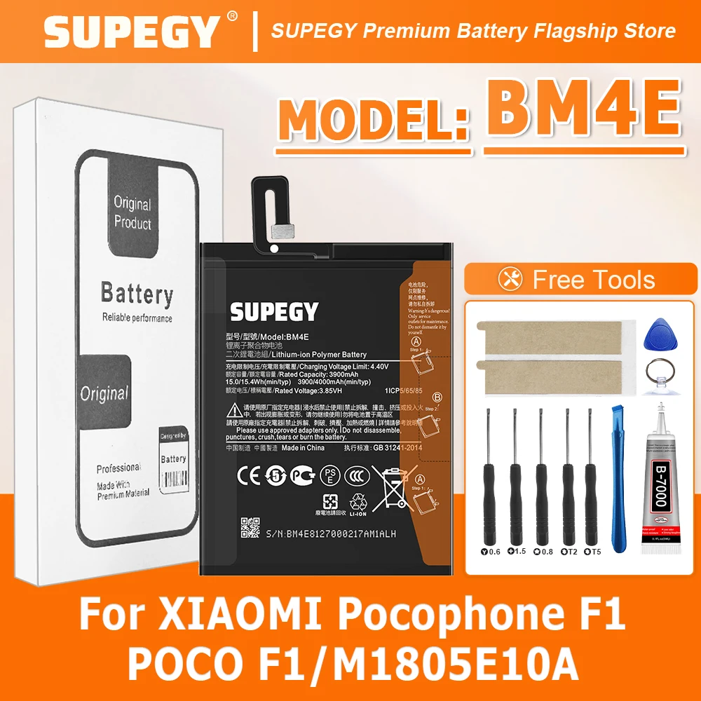 New High Quality BM4E Battery For XIAOMI Pocophone F1/POCO F1/M1805E10A Phone Replacement Bateria BATTERY +Free Tools