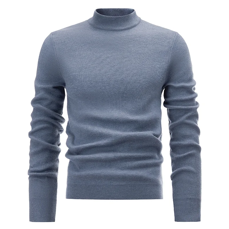 

Men Pullovers Knitted Sweaters Tops Mock Neck Full Sleeve Knit Solid Top Splice Casual Regular Slim Fit Autumn Winter 2024