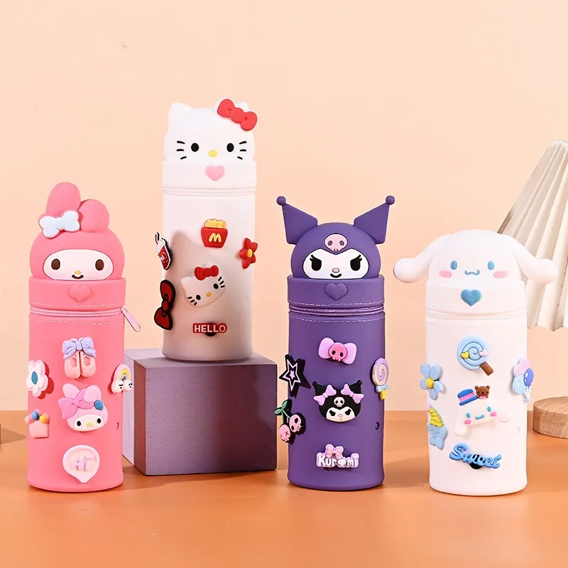 

Sanrio Hello Kitty Silicone Retractable Pencil Case Cartoon Kuromi Anime Figures Cute DIY Stationery Storage Bags Birthday Gifts