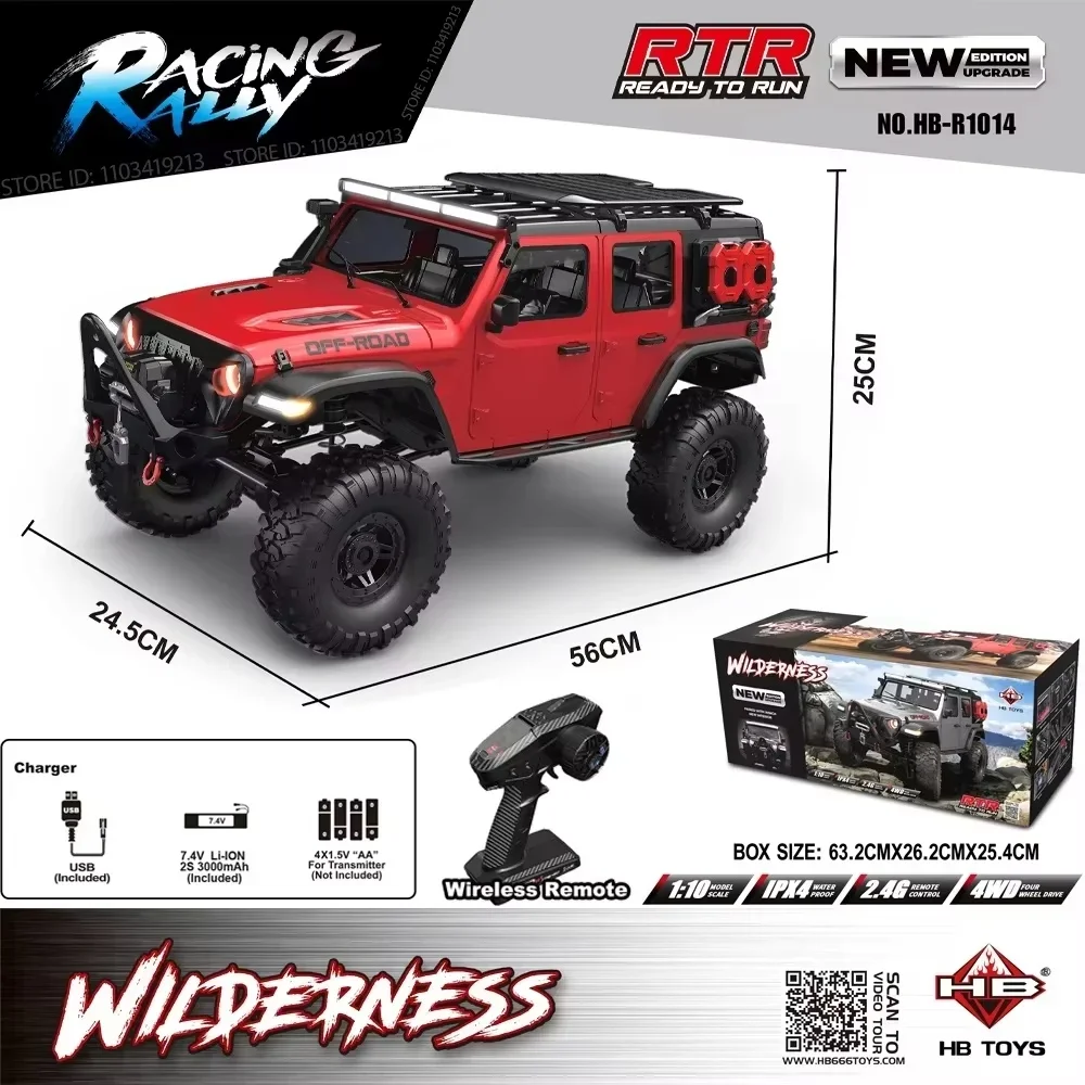 2025 Nuovo aggiornamento HB-R1011 Jeep Rubicon Recon Rc Car 1:10 Modello in scala completa Auto da arrampicata Veicolo fuoristrada ad alta velocità