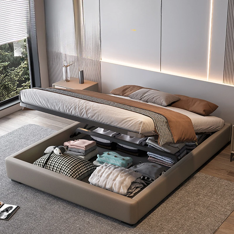 Marcos de cama blancos altos de lujo, muebles estéticos multifuncionales, cama moderna, almacenamiento Queen, Letto Matrimoniale, muebles para el hogar