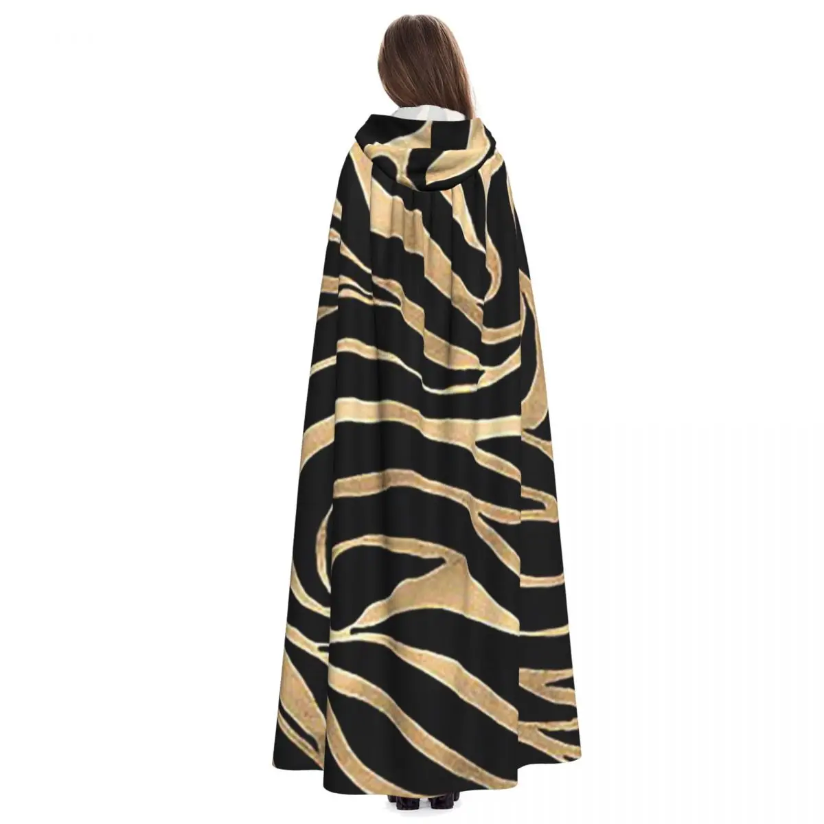 أنيقة معدنية الذهب زيبرا الأسود الحيوان طباعة طويلة مقنعين عباءة الساحرة القرون الوسطى زي تأثيري كيب HalloweenParty الكبار للجنسين