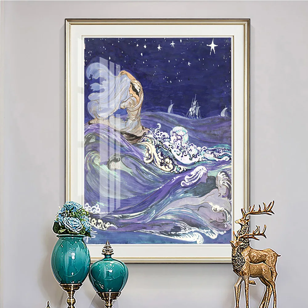 Pamela Colman Smith Print Art Poster Sea Creatures Canvas Painting Fairy Tale Ocean Elf Nymph Wall Picture Kids Room Decor Gift