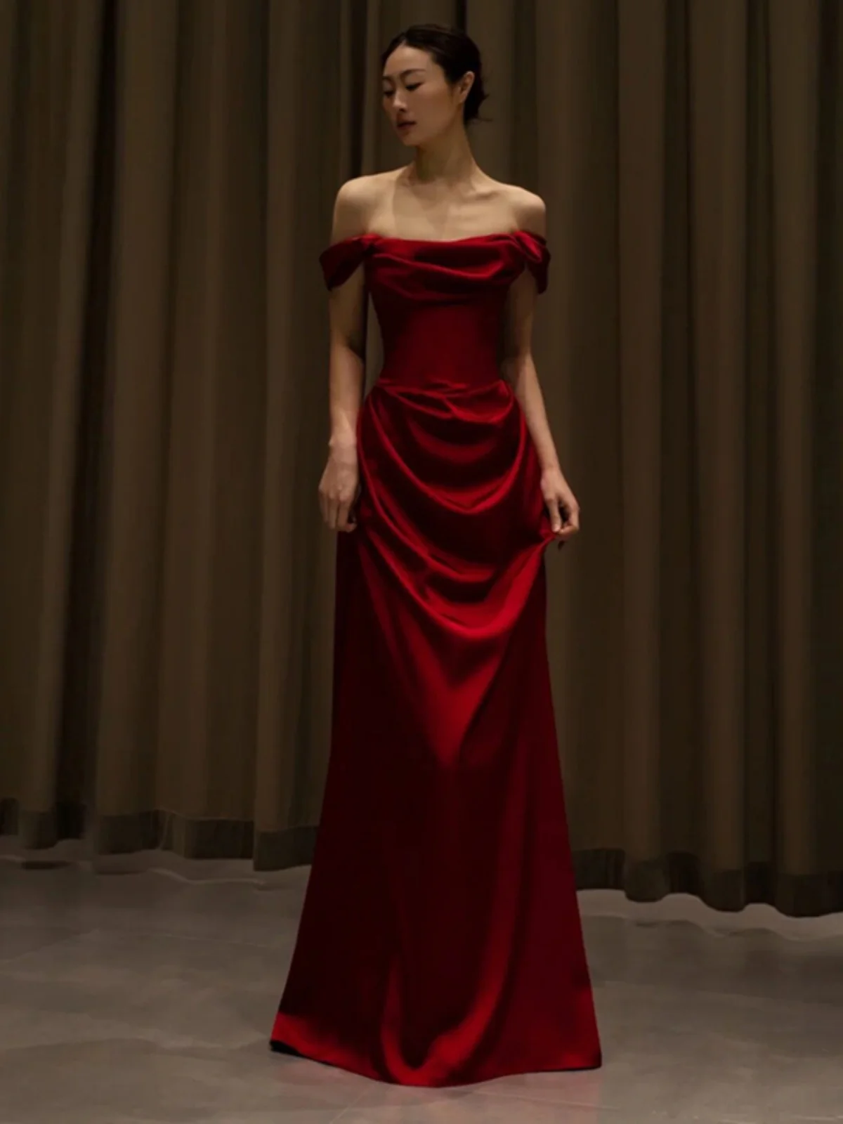 

Ele Red One-oulder Fi-Tail Wedding Dr Evening Gown for Engagement And Bridal Return Home Ceremony Ele Wedding ...