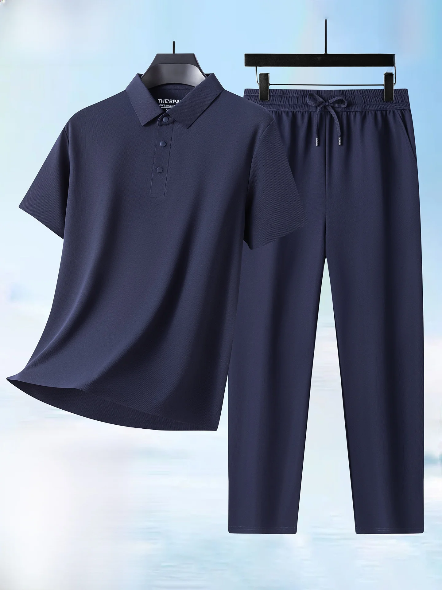 ice-silk-short-sleeve-long-pants-set-men's-summer-quick-dry-breathable-seamless-cool-feeling-shirt-two-piece-set-for-dad