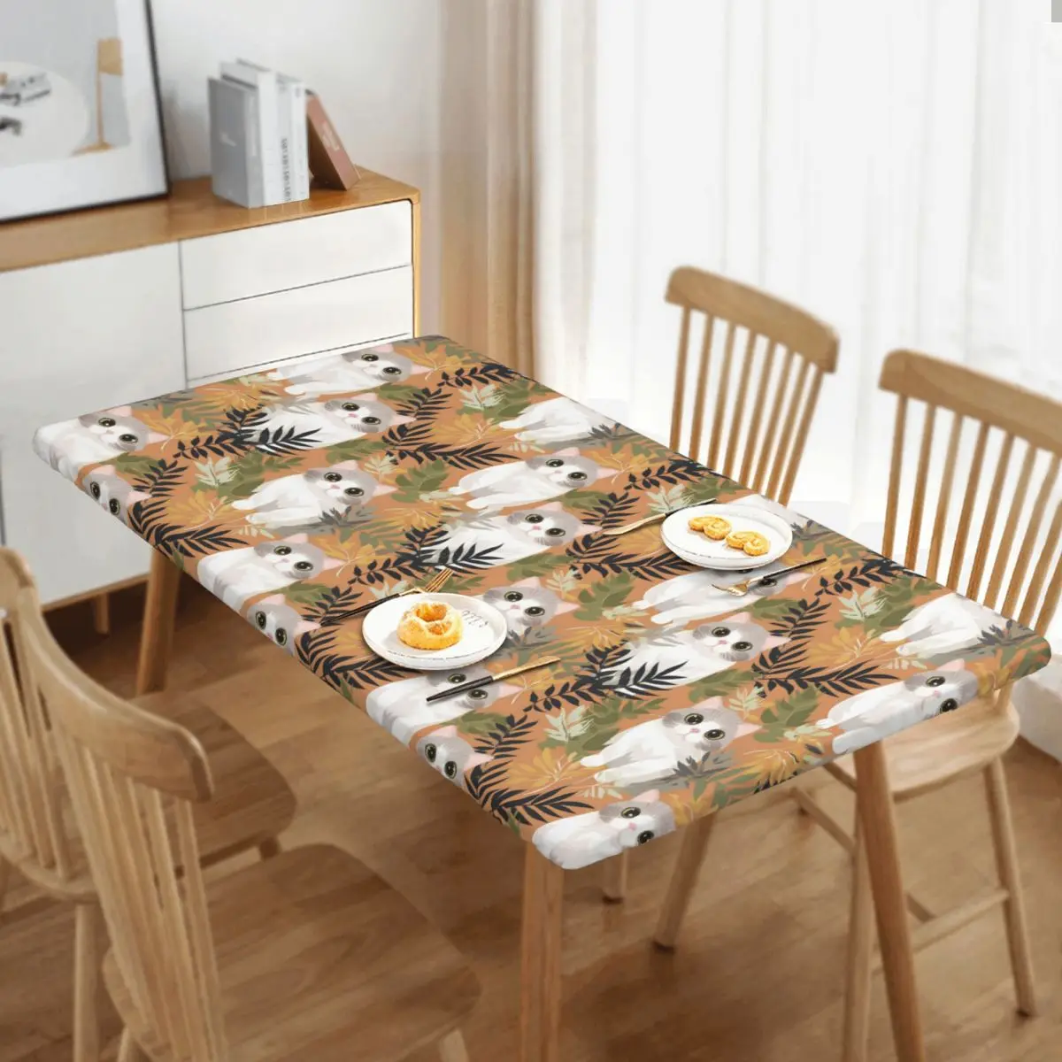 Gray Ginger And Siamese Kittens Cats Customized Rectangular Tablecloth Oilproof Table Cover for Dining Events Table Cloth