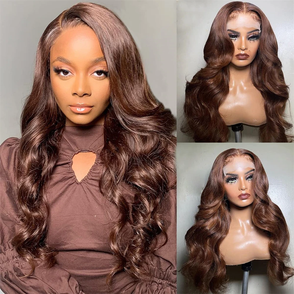 Chocolate Brown Lace Front Wigs Body Wave Colored Synthetic Dark Brown Lace Front Wig For Black Women 180% Density Glueless Wig