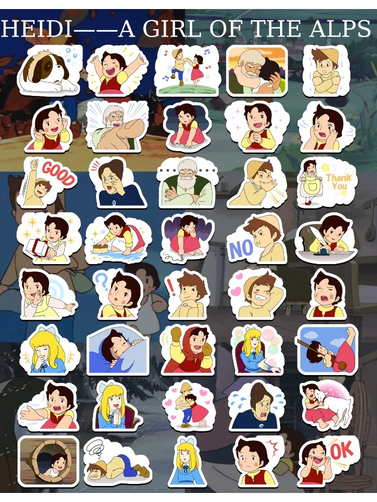 40Pcs Cartoon Heidi- a Girl of the Alps Stickers Laptop Luggage Suitcase Skateboard Phone Cute Sticker Children Decal Gift