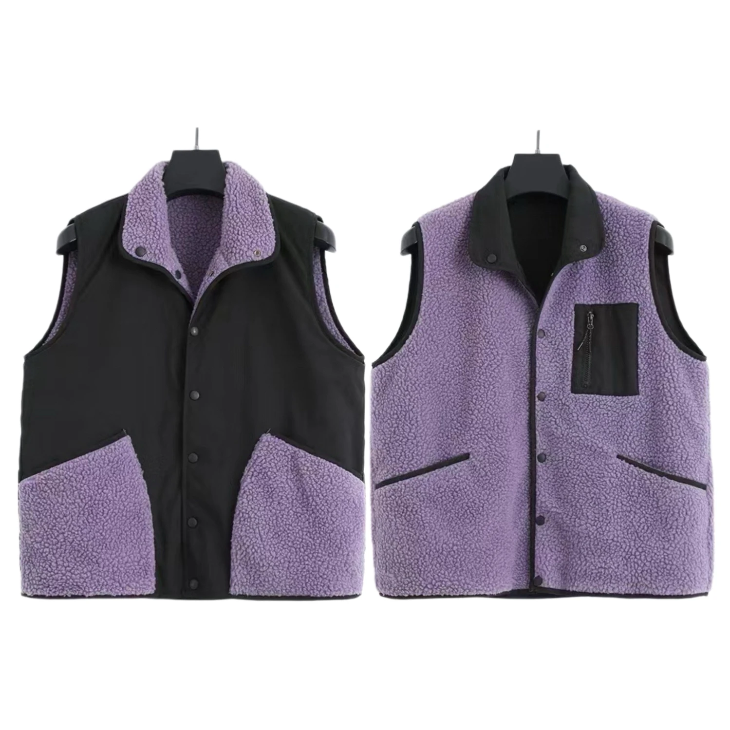 

Мужская двусторонняя куртка-жилет из искусственной овчины для пар, осенне-зимняя, свободного кроя, модная, на одной пуговице