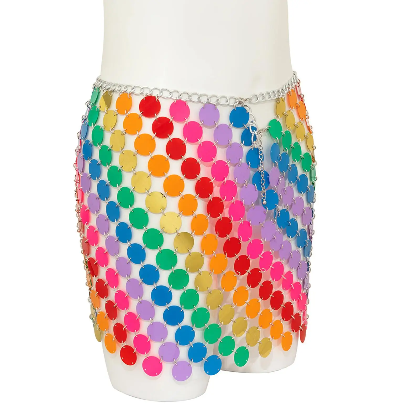 Hollow Out Round Sequin Skirt Body Chain Jewelry Shiny Hip Cover Up for Women Girls Festival Night