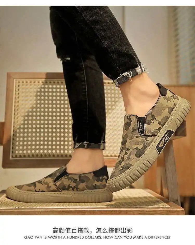 Camouflage Canvas Herren Freizeitschuhe Atmungsaktive Sommer Sportliche Slip-On Peking-Freizeitschuhe Runde Zehenkappe Flacher Absatz Leichte Schuhe – Detail 12