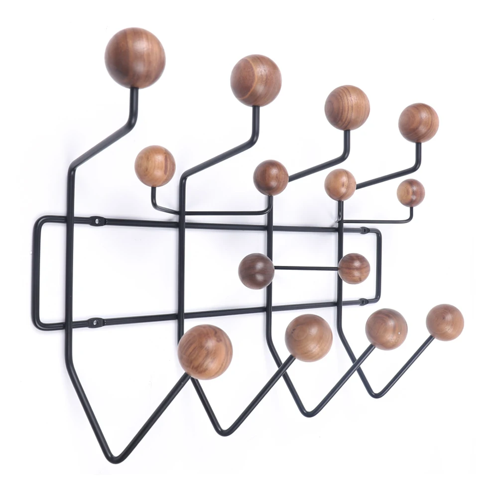 CNCEST Wall Hanger Coat Rack Solid Walnut Wooden Balls Wood New