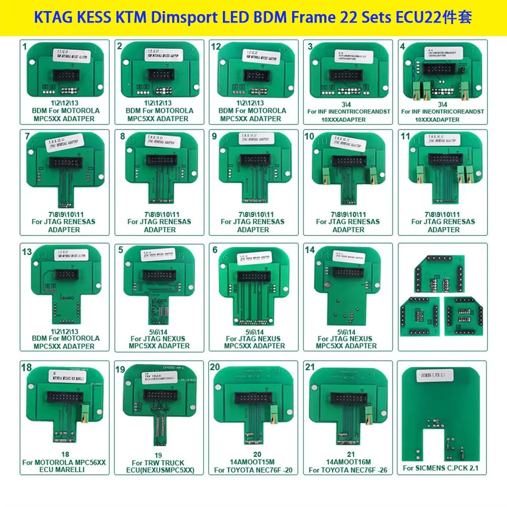 22pcs BDM Adapters Full Set BDM Frame For KTAG For KESS For FGTECH For BDM100 ECU Chip Tuning Tool LED Probe