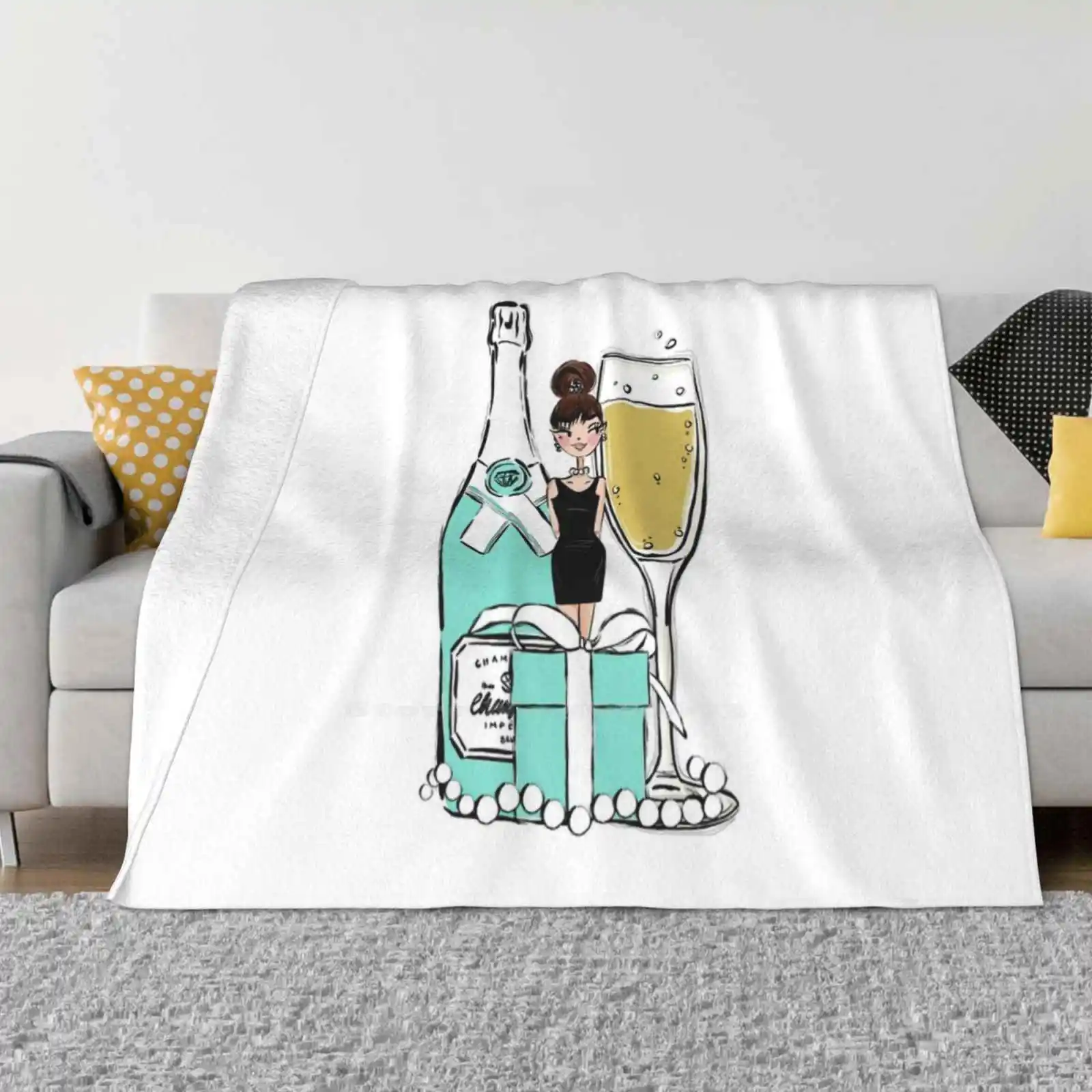 New York Lady Neu verkaufte weiche Flanelldecke mit individuellem Druck, Frühstück bei der Babyparty, Frühstück bei Zitaten, Audrey Hepburn Blue