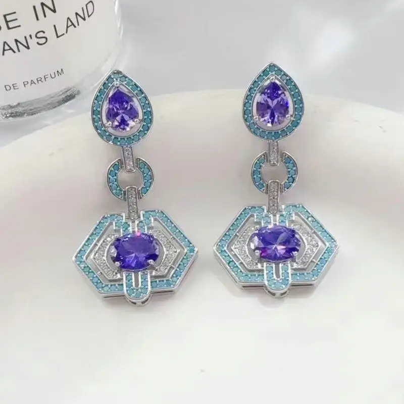 

Bilincolor Fashion Purple and Blue Geometric Earring for Women