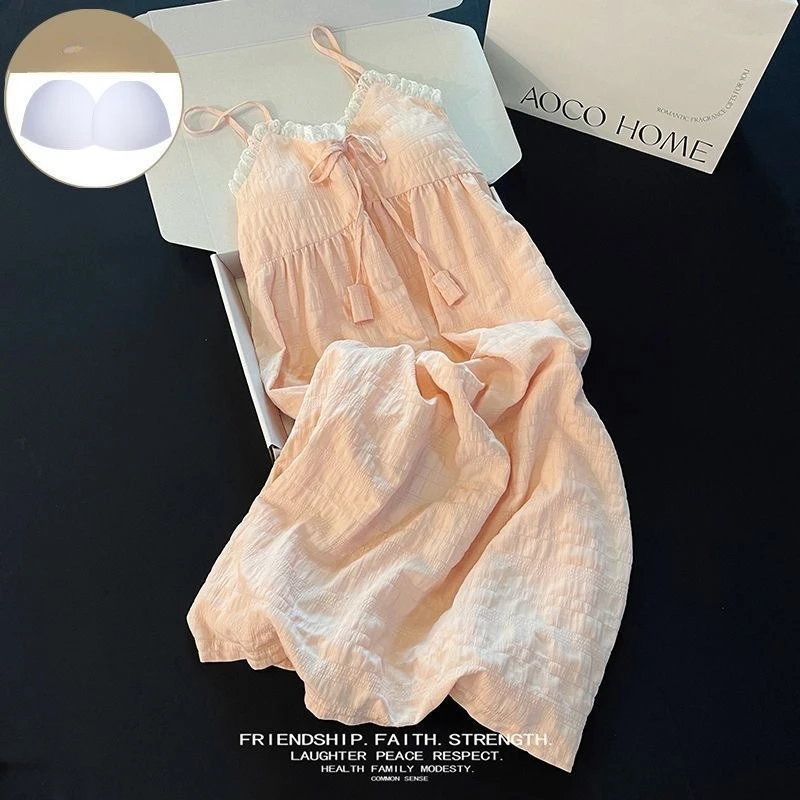 Neues Einfarbiges Damen-Trägertop-Nachthemd, Niedliche Blumen-Pyjamas für Mädchen und Erwachsene, Lässige Loungewear, Lockeres Studentinnen-Trägertop-Nachthemd