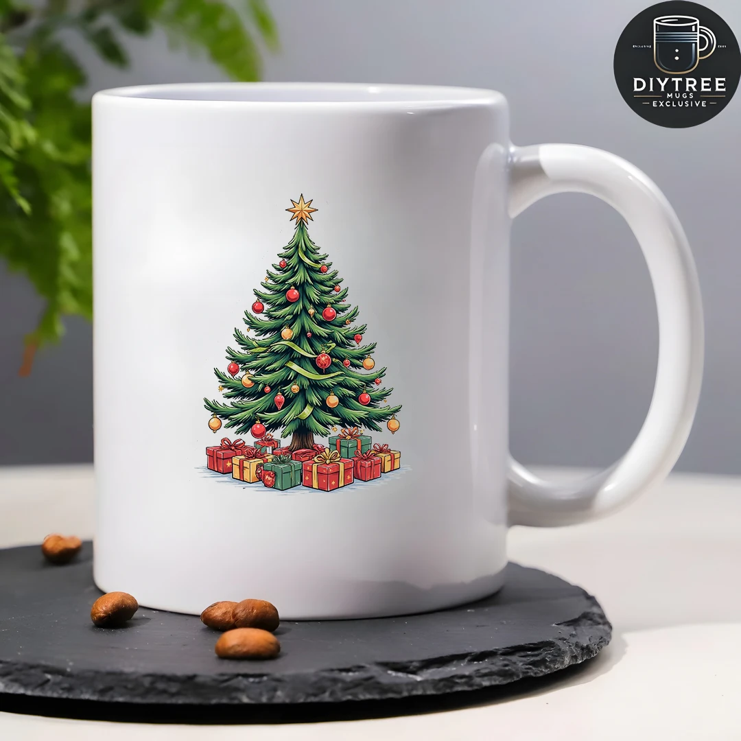 11oz Cup +Cartoon Christmas Tree Design + Kids Cup Christmas Gift for Family Office Creative Coffee Cup Gift