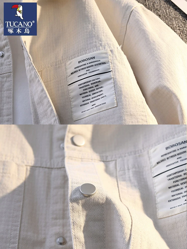 

Loose irt Sle Workwear Jaet Men's Spring Autumn Faion Ci Cotton 00% Texture Sensation TUCANO New 2025 Model