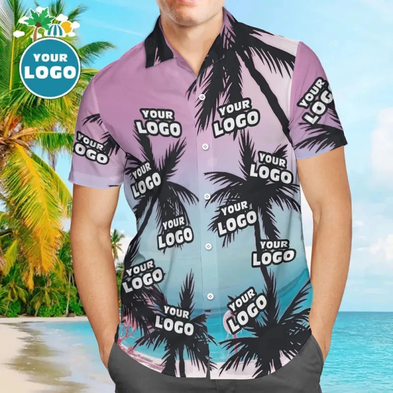 Custom Your Logo 3D Print Shirts For Men Hawaiian Vacation Beach Shirt DIY Design Lapel Blouse Personalized Blouses Unisex Tops