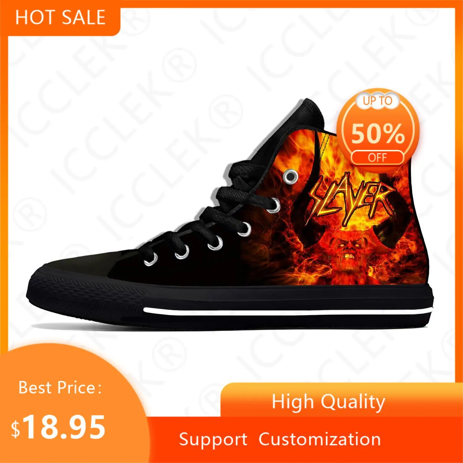 Slayer Heavy Metal Rock Band Horror Scary Fashion Casual Shoes High Top Breathable Men Women Sneakers Lightweight Board Shoes