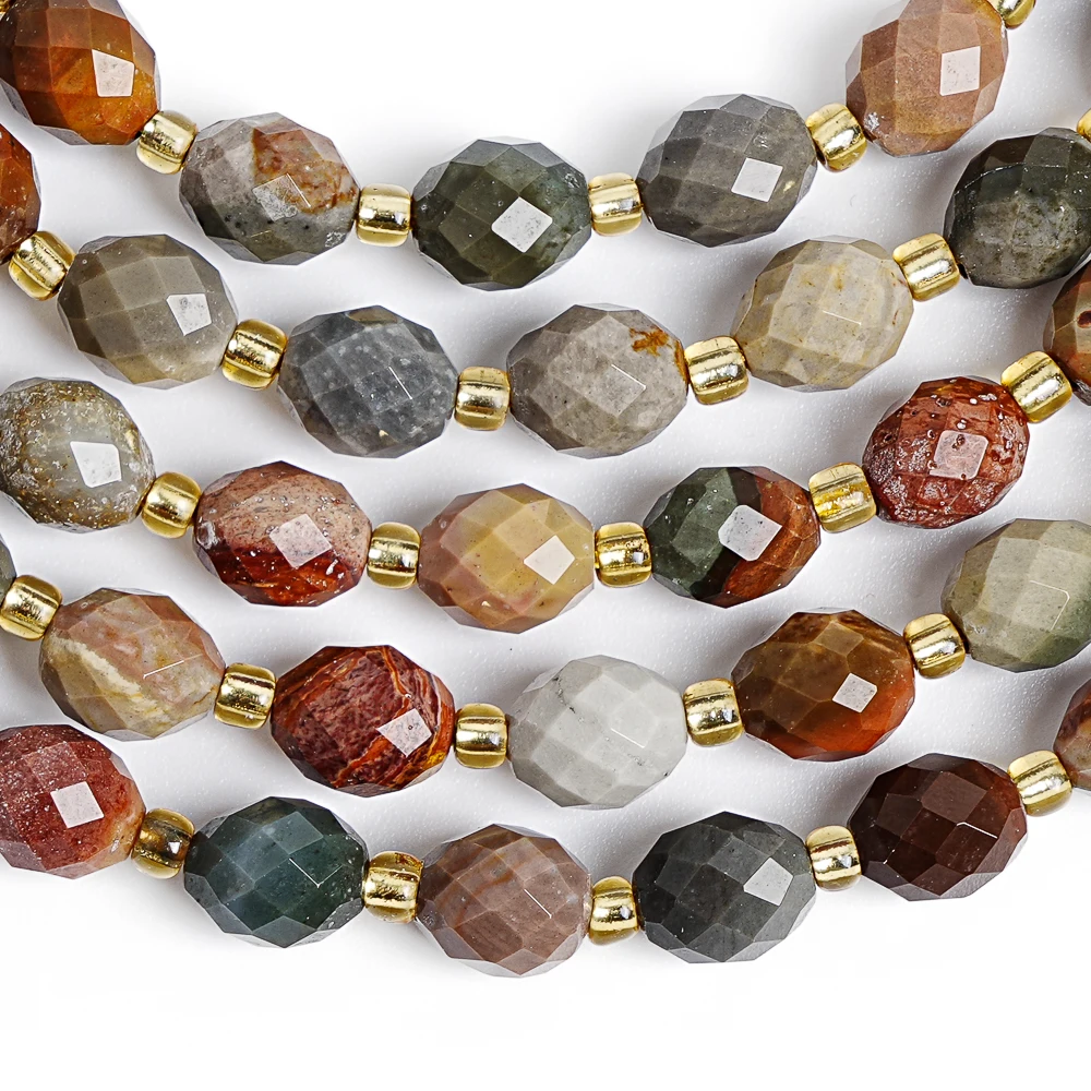 

Natural Faceted Ocean Jasper Beads 8mm Multicolor Drum Shape Loose Beads for Jewelry Making DIY Bracelet Necklace