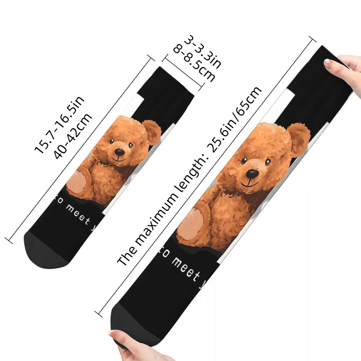 Vintage Says Hi Men's Socks Teddy Bear Unisex Hip Hop Seamless Printed Happy Crew Sock Gift