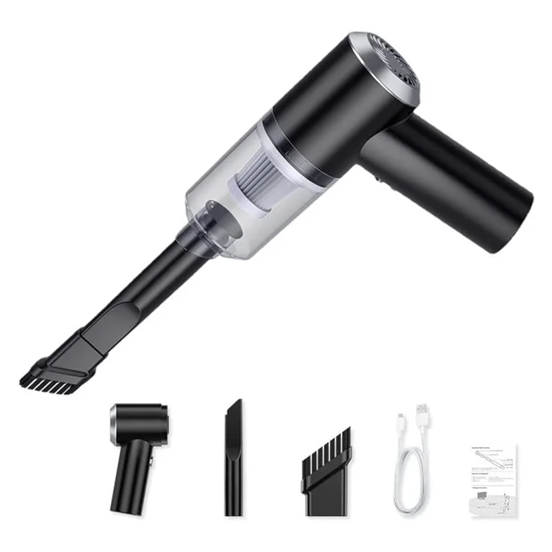 B25B 1Set Car Vacuum Cleaner Strong Suction Car Vacuum Cordless Rechargeable Wireless Handheld Black