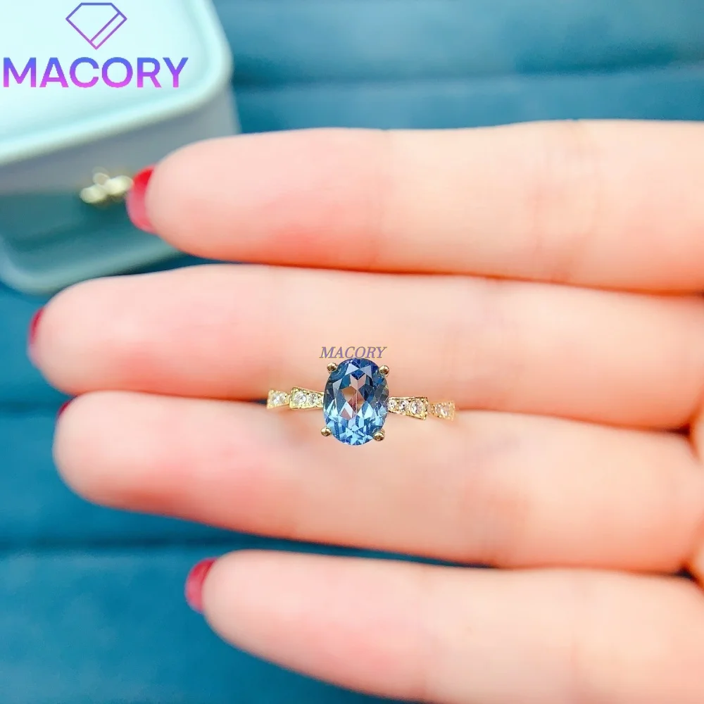 S925 sterling silver natural Swiss blue topaz ring simple design pure color engagement and proposal ring Valentine's Day gift