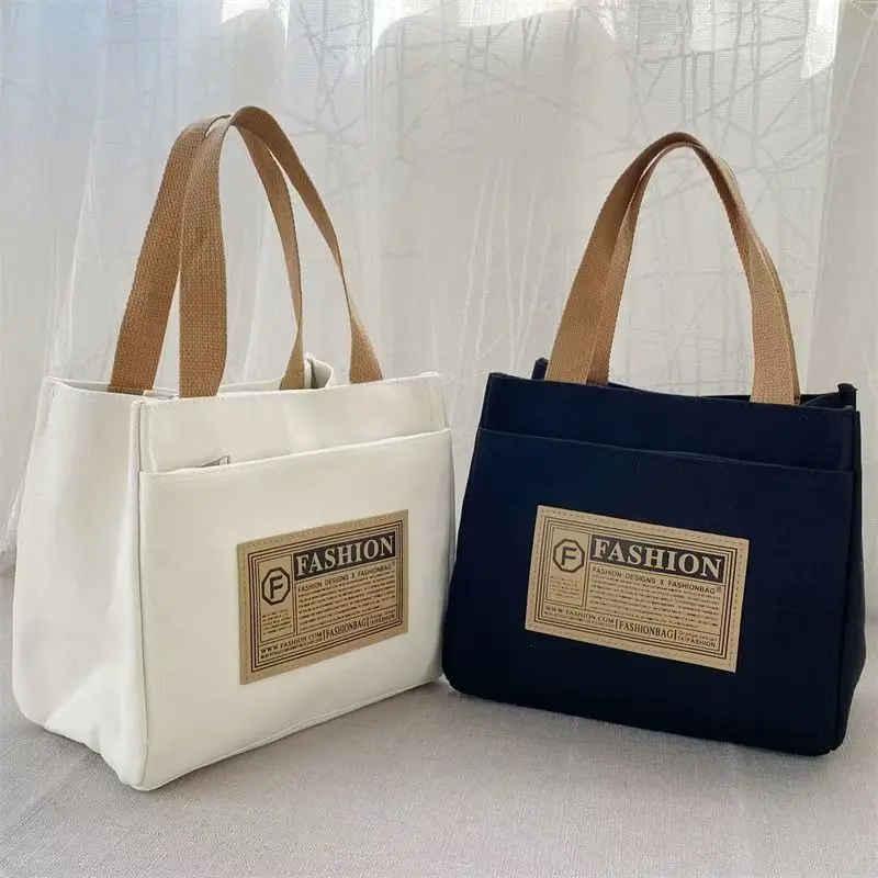 

2025 Japanese Style Canvas Tote Bag - Women's Lunch Bag for Work/School, Minimalist Handheld Shoulder Bag