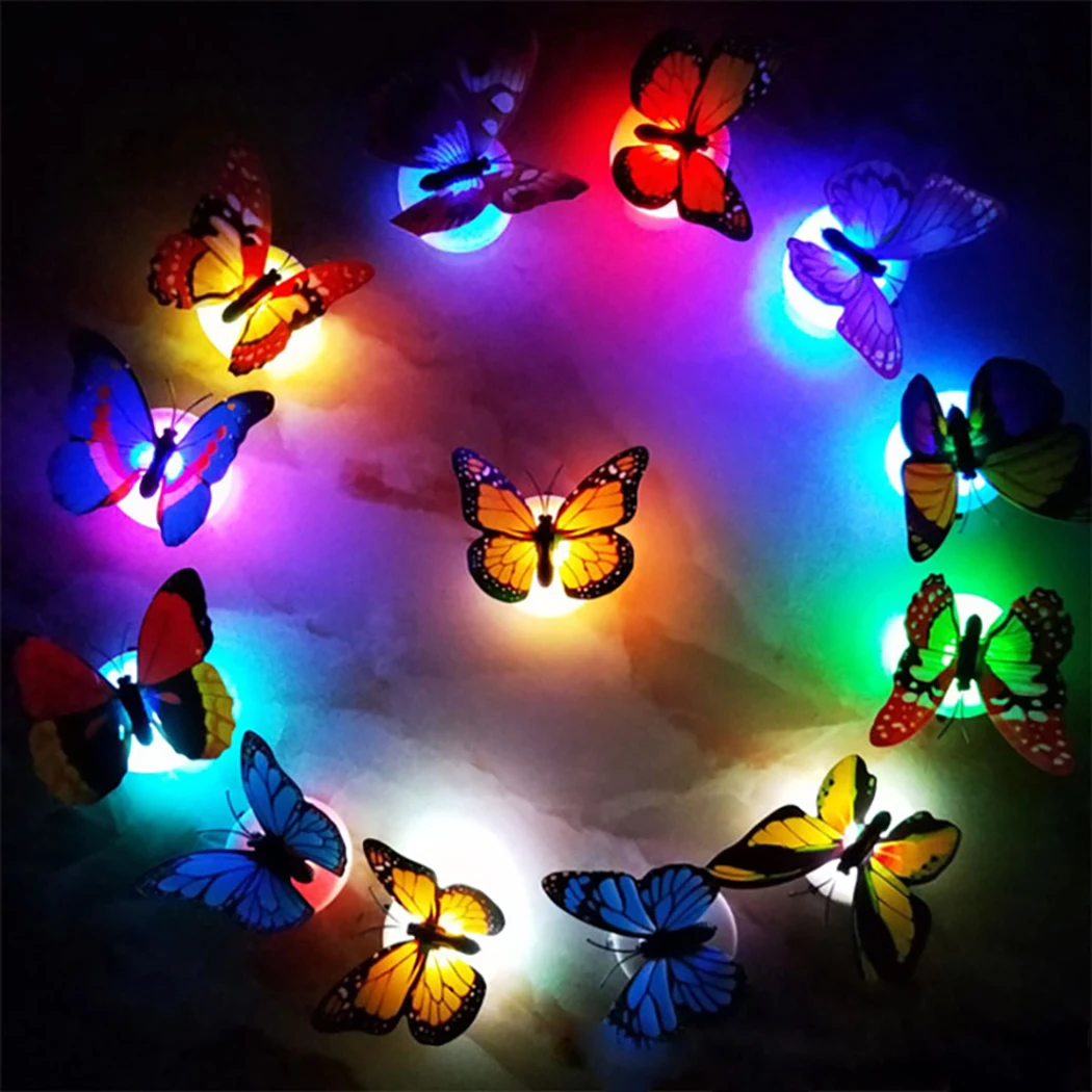 30Pcs/Set Butterfly Wall Sticker Lighted Cute Wall Decal Mural Sticker Decor LED Luminous Butterfly Light Nightlamp Bedside Lamp