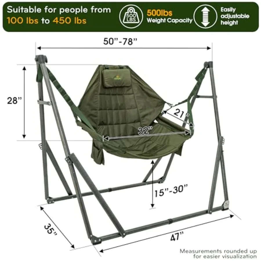 2 in 1 Hammock and Swinging Chair with Collapsible Steel Stand Carrying Case Portable Adjustable 30s Set Up for Outdoor Indoor