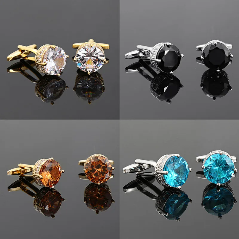 Round gold cufflinks Independent design style Peripheral diamonds High-end lake blue champagne zircon sleeve nails