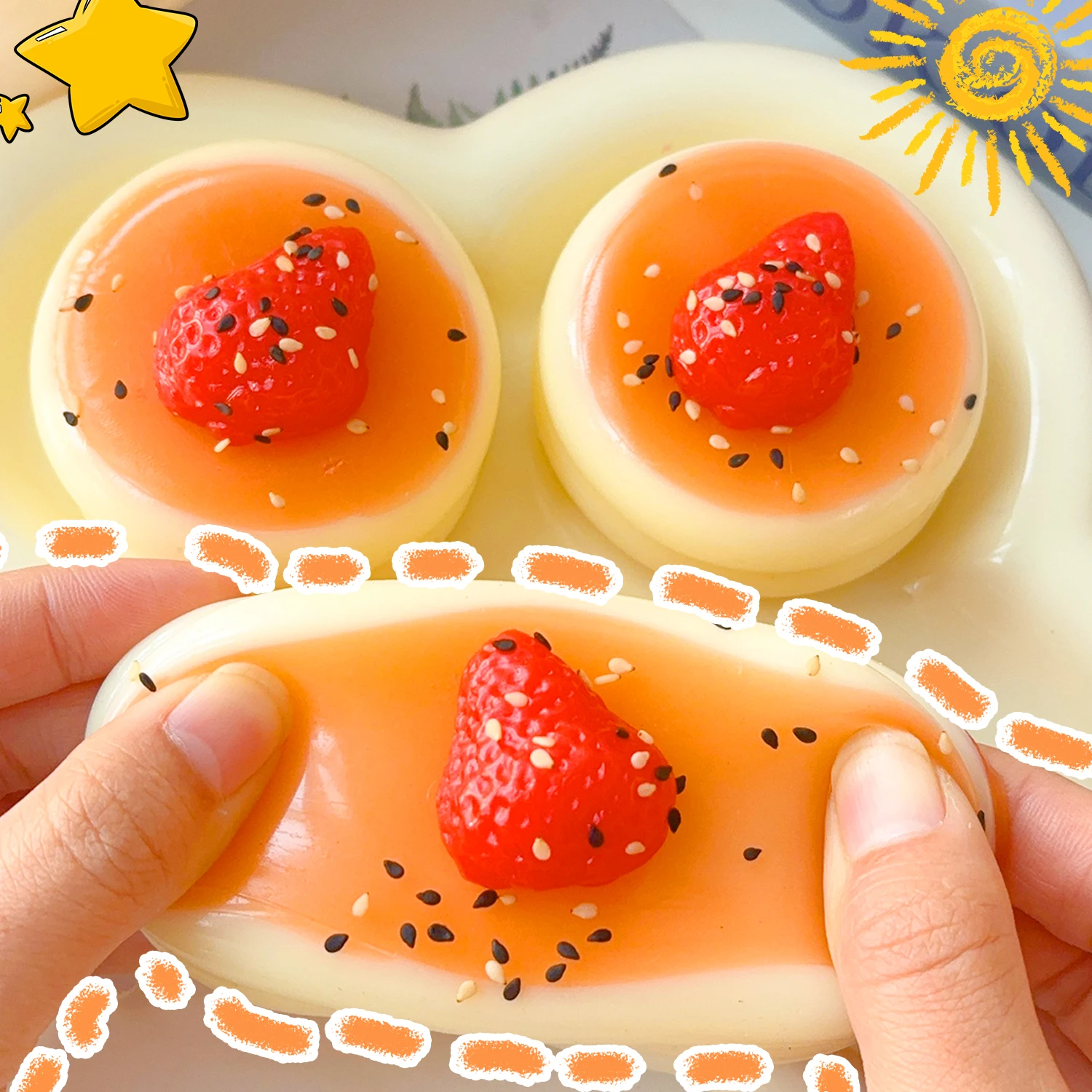 Sticky Strawberry Cream Cake Finger Pinch Toys Food-grade Silicone DIY Hand Decompression Toys Safe and Nontoxic Children Pinch