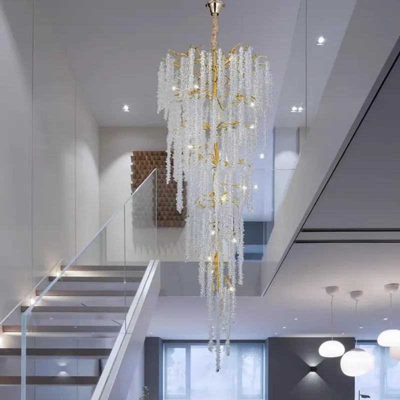 2024 NEW Modern Large Luxury Living Room Chandelier For Staircase French New Design K9 Crystals Villa Hotel Lamp Shiny Armature