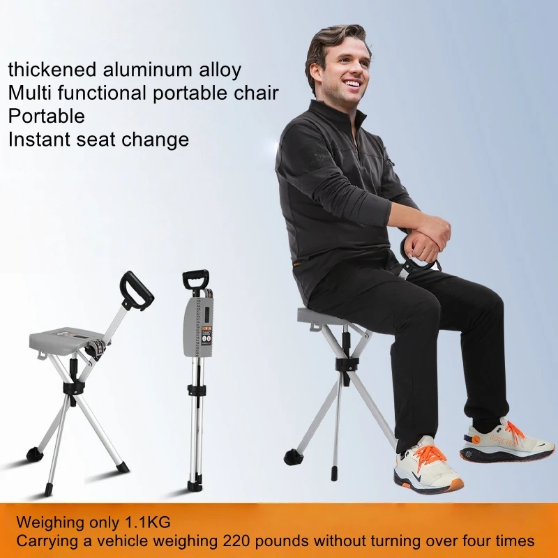 Foldable multifunctional cane chair, lightweight, shock-absorbing, mountaineering, anti slip, hiking hand cane chair