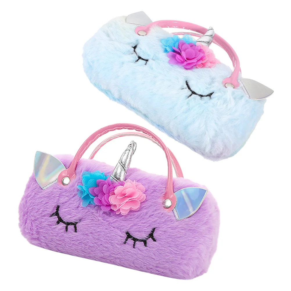 

2 Pcs Unicorn Glasses Case Eyeglasses Handheld Pouch Ski for Lovely Microfiber Fleece Holder Student Portable