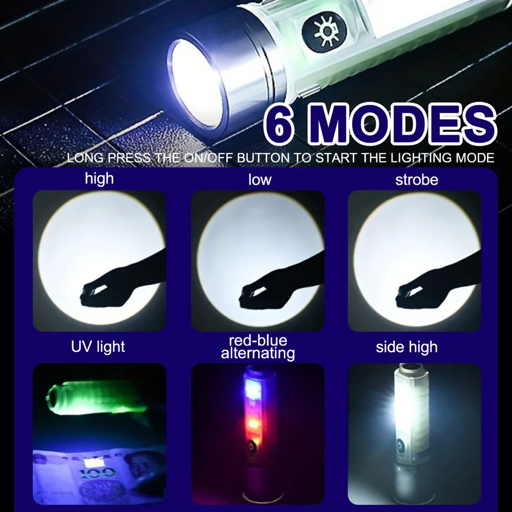 Super Bright LED Flashlight Red/Blue Light USB Rechargeable Torch Multifunctional Emergency Light Outdoor Waterproof Flashlights