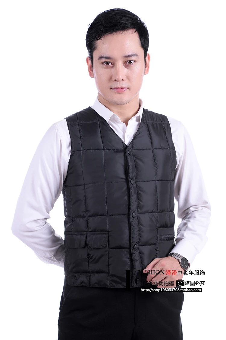 Man Autumn Hot Sale Casual V-neck Single Breasted Solid Waistcoat Men Winter Zip Pocket Warm Down Vest Male Outerwear