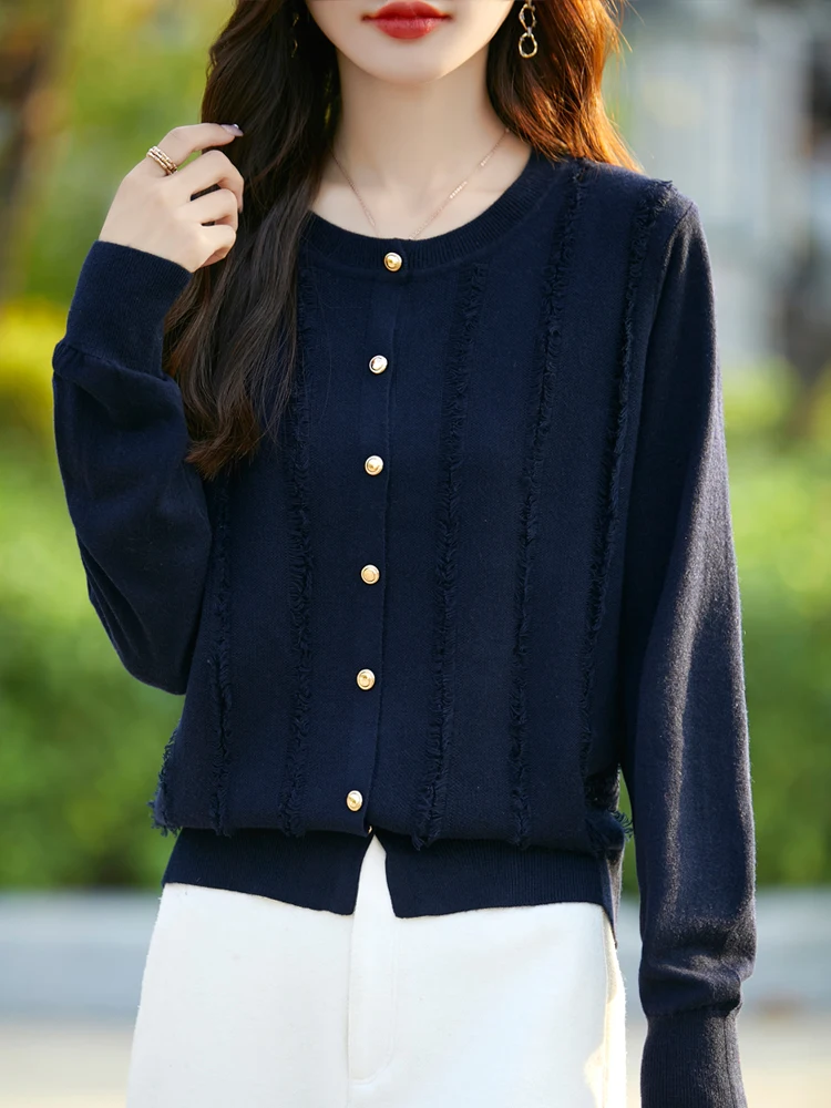 

Новый осенне-зимний женский вязаный кардиган свободного кроя из шелка и кашемира с длинными рукавами, круглым вырезом и бахромой