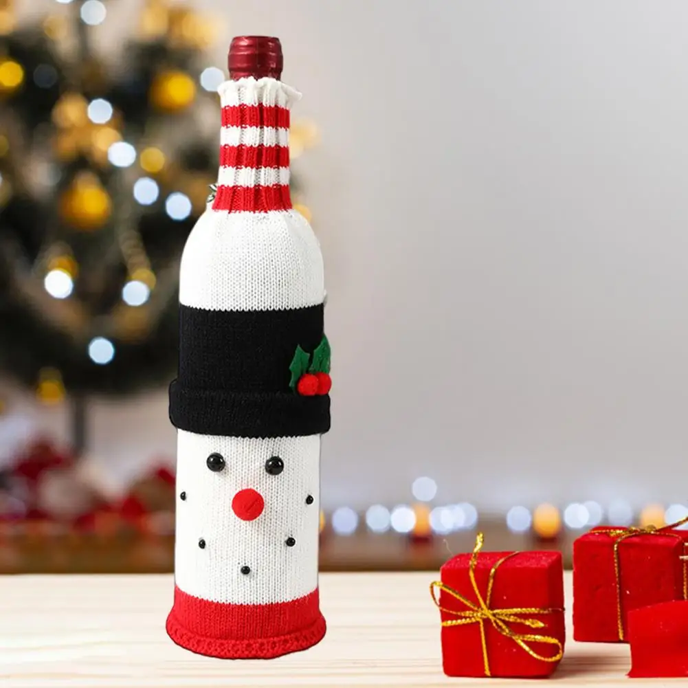 Reindeer Wine Bottle Sleeve Festive Knitted Wine Bottle Sleeves for Christmas Table Decor Santa Claus Snowman Reindeer Design